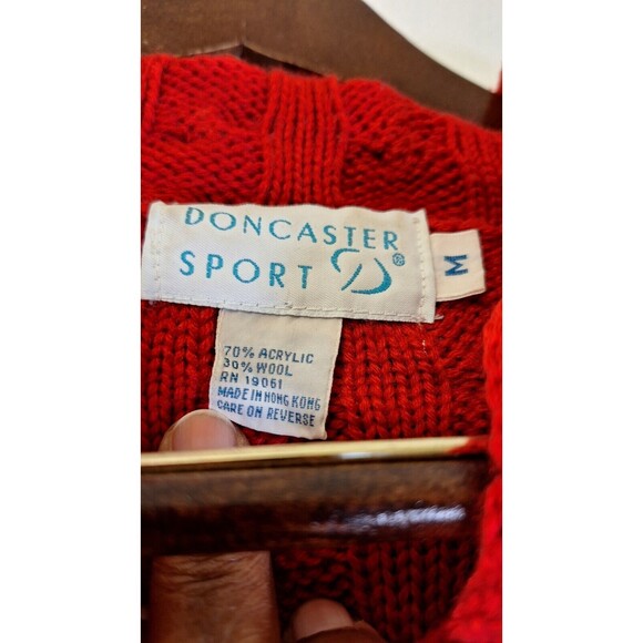 VTG DONCASTER SPORT Wool Blend Chunky Cable Knit Sweater Jacket Women Med Hooded - Picture 3 of 7